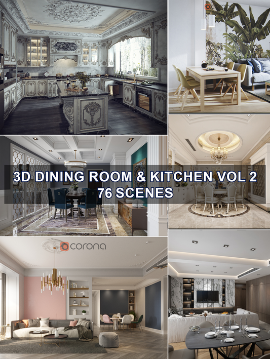 76 highly detailed Dining Room Kitchen set 3d model