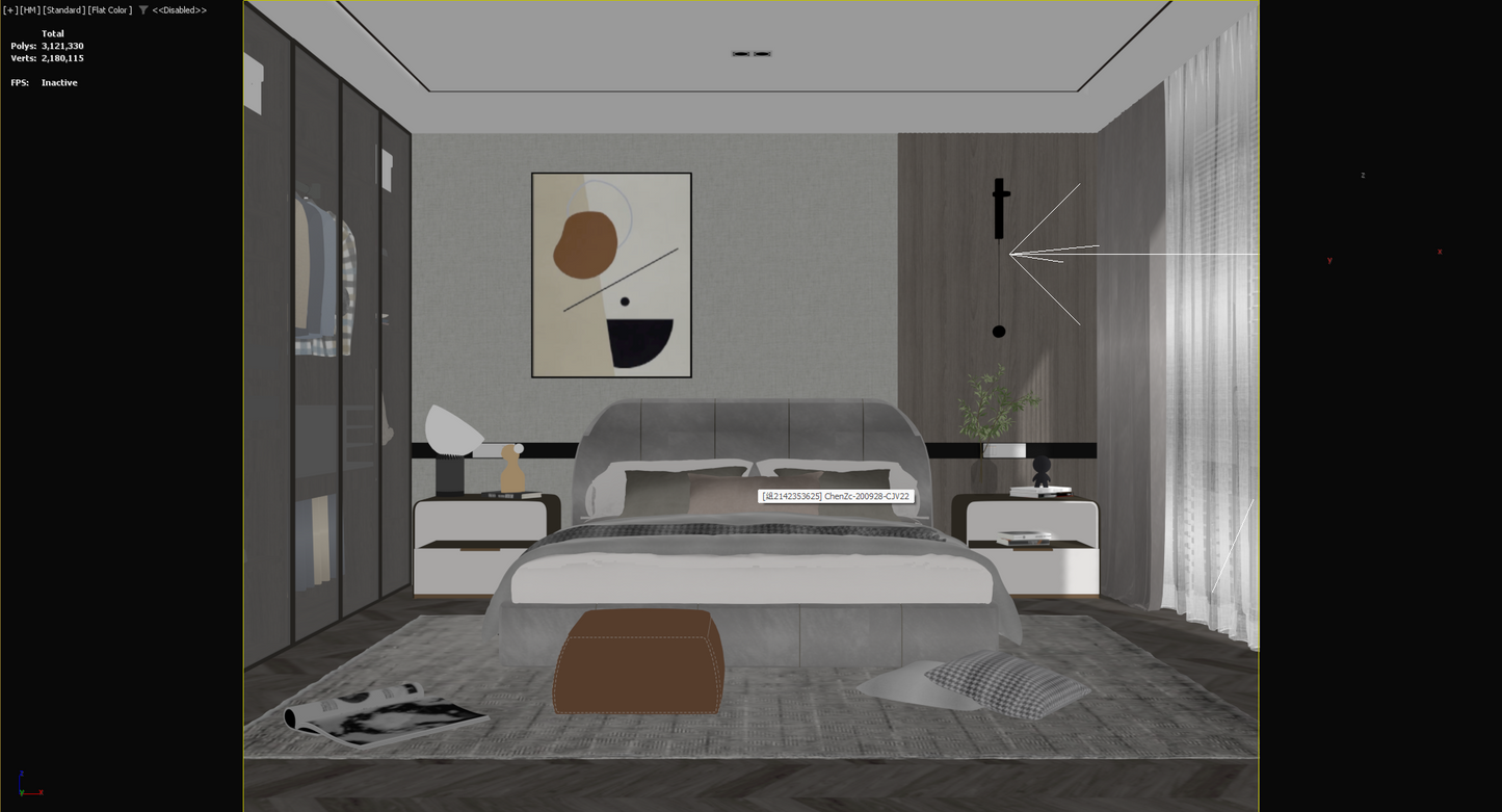 highly detailed Modern Bedroom 3d Model 14-1