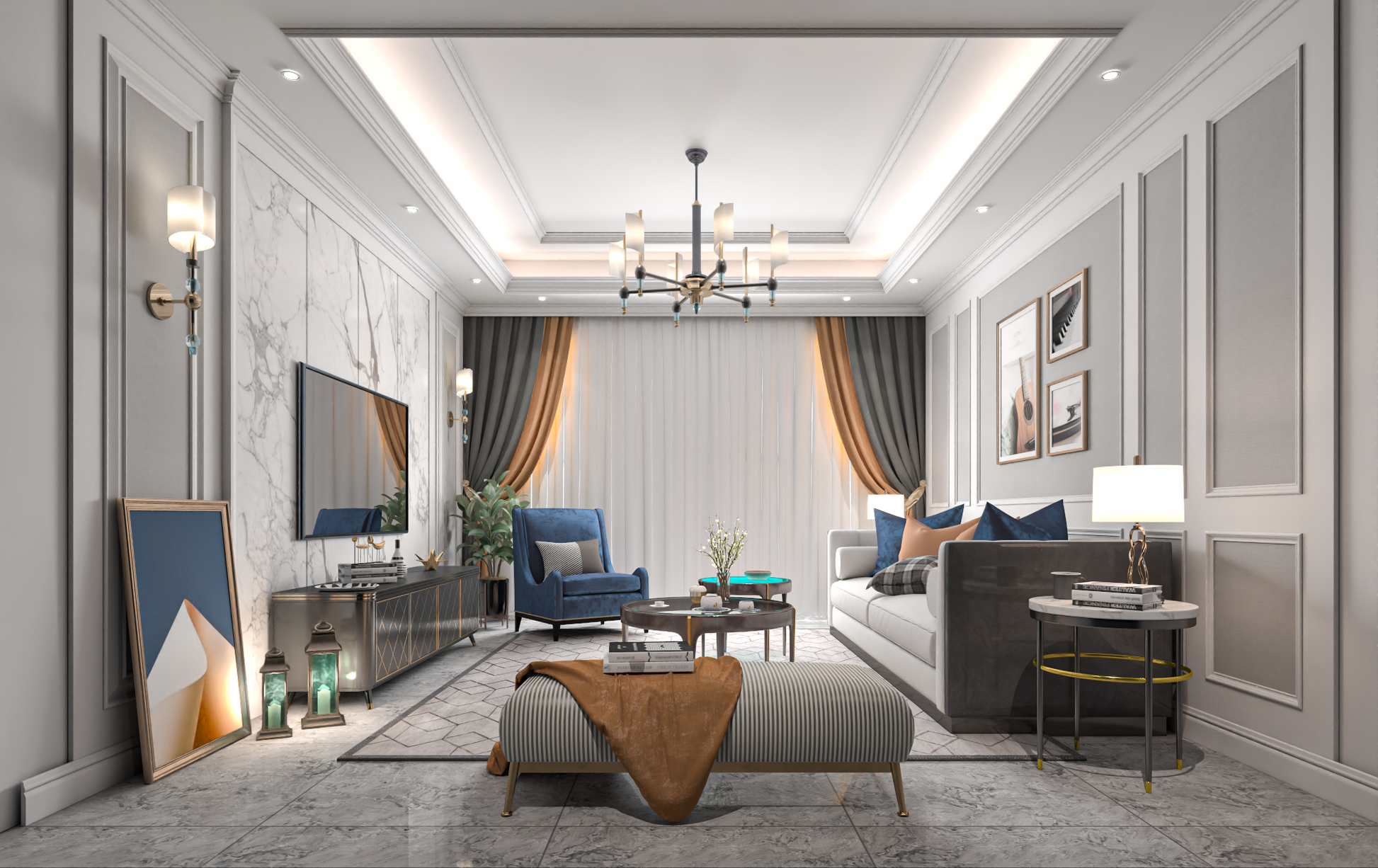 highly detailed Classic-style living room 3d model