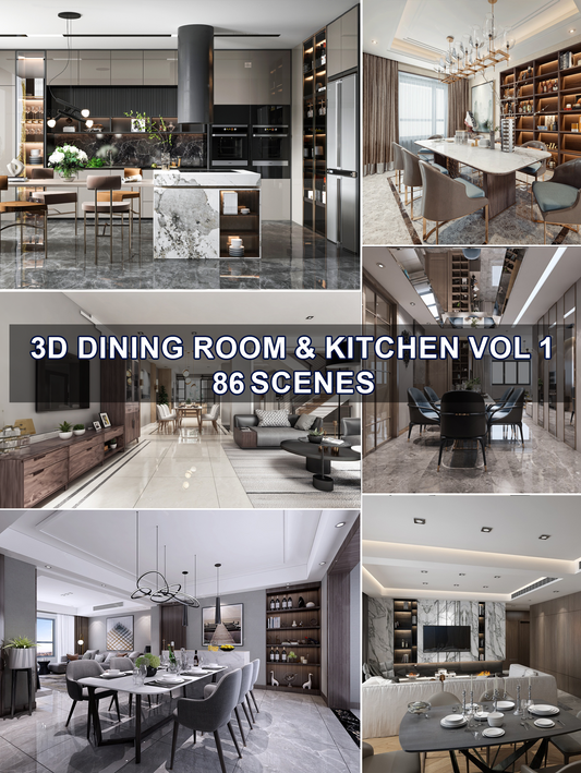 86 highly detailed Dining Room Kitchen set 3d model